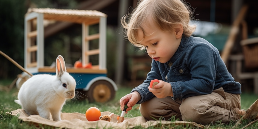 Inventief spelen in mijn achtertuin met konijnen en buitenspeelgoed
