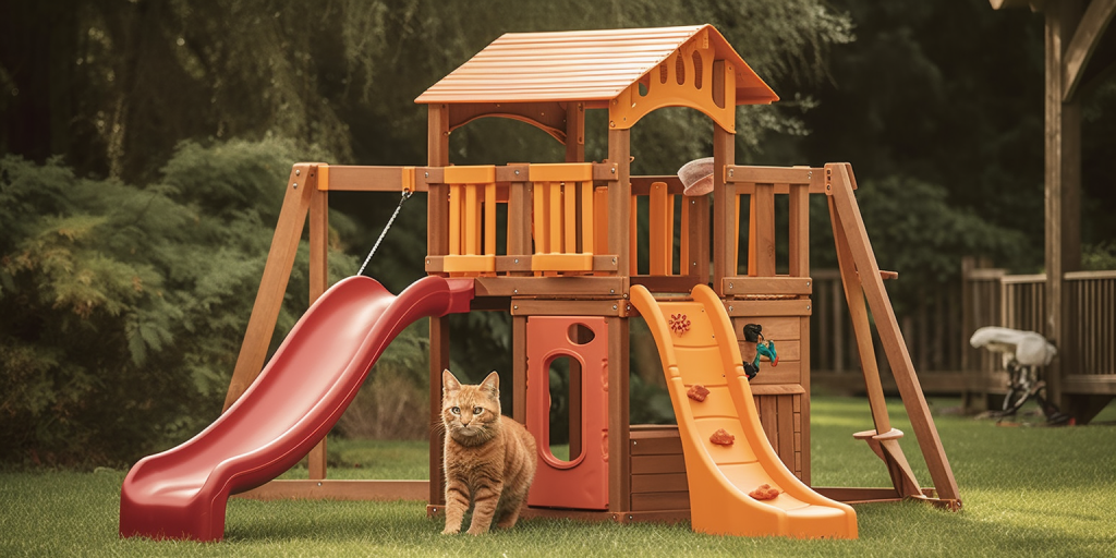 Mijn katten en ik genieten van ons buitenspeelgoed