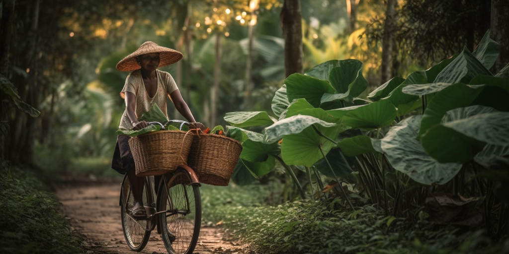De natuur in op mijn fiets met mijn Alocasia